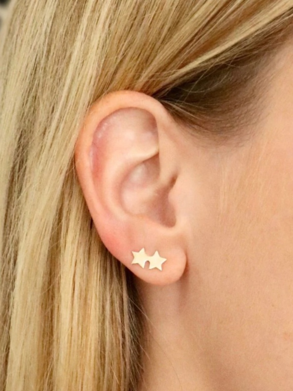 New 10k Gold Twin Star Dainty Stud Earrings